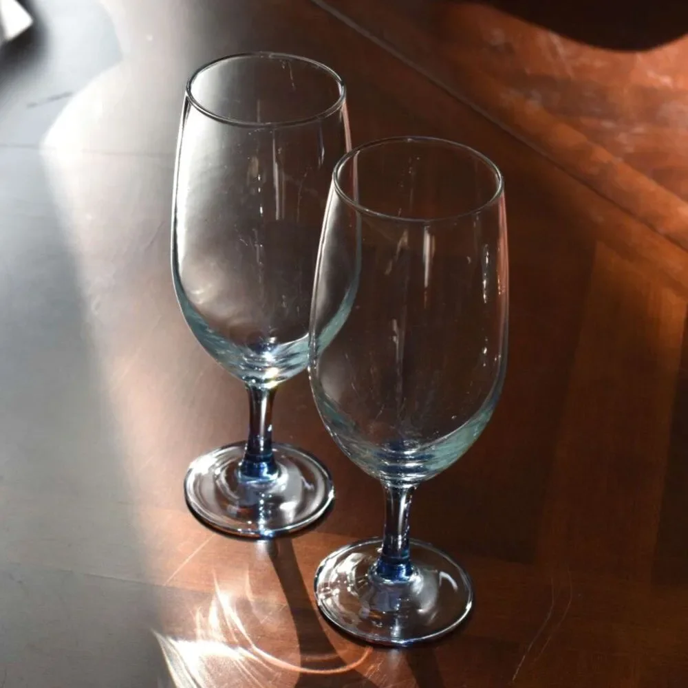 Set of 2 Luminarc Azur Blue Stemmed Water Goblets Cristal D'Arques - 8 1/4